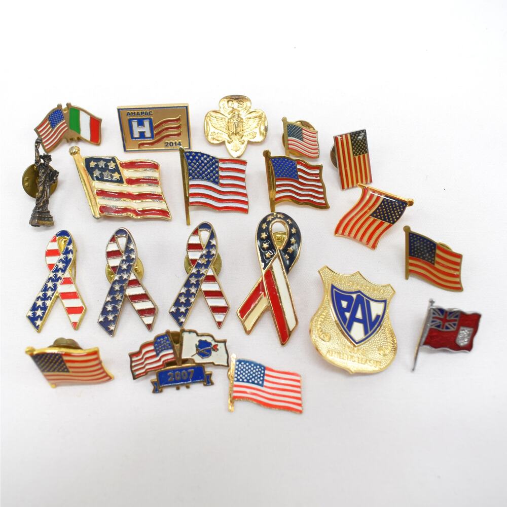 Vintage US Flag Pin Lot American Patriotic Lapel Hat Enamel Brooch USA Support - Picture 2 of 4